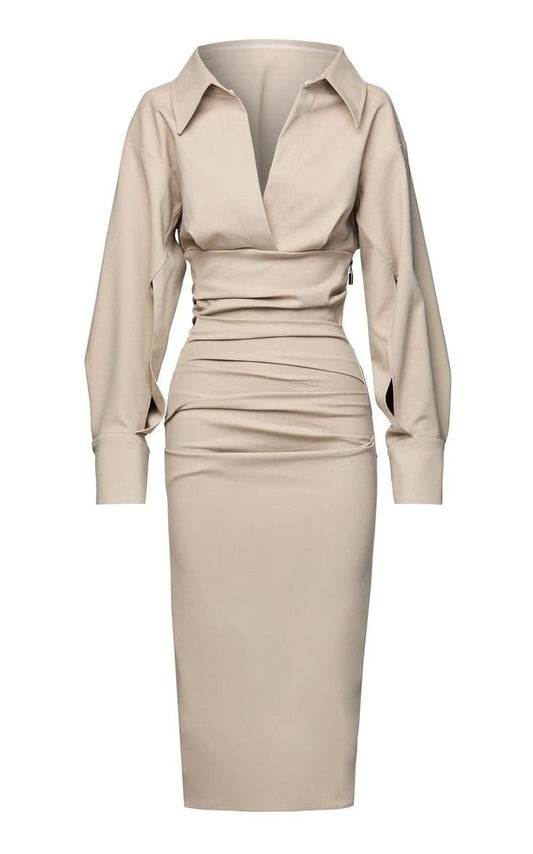 Beige Collar Dress