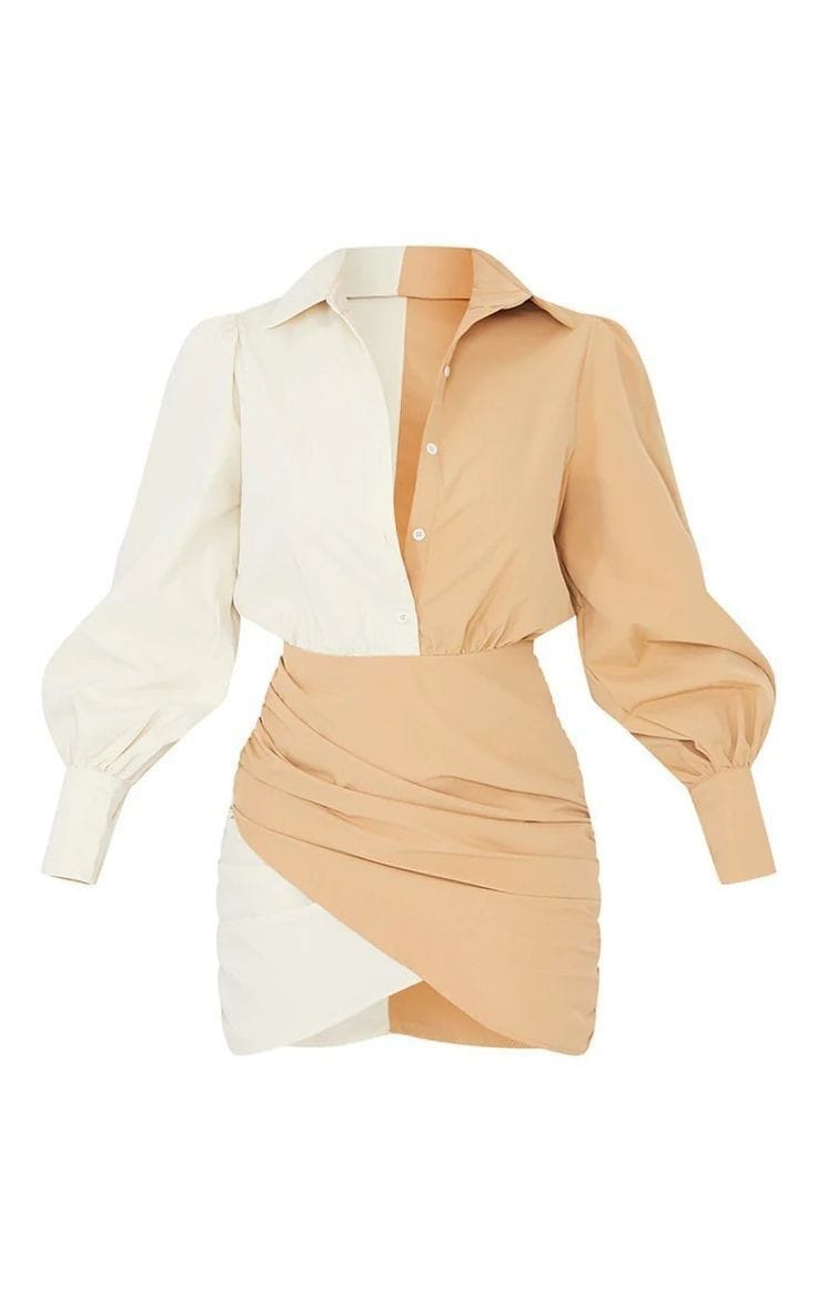 White Beige Collar Dress