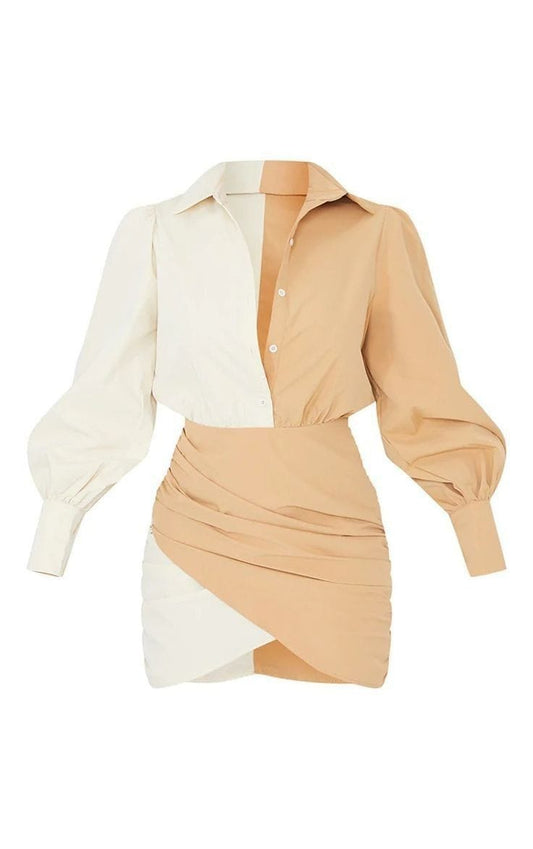 White Beige Collar Dress